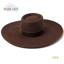 Multi-color Custom Edge 15cm Ring Top Felt Flat Brim Hat Flat Brim Wool Stiff Brim Wholesale Womens Fedora Hat