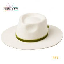 $18-White 100% Wool Flat Top Custom Ribbon Bow Stiff Brim Fedora Hat