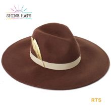 Custom Ribbon Metal Feather Accessories Wide Brim Tan Hat Felt Brim Hat Lack Of Color Wide Brim Hat Fedora Hat
