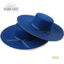 $15 - Royal Blue Bow Ribbon Flat Top Sewn Brim 56cm Head Circumference 14cm Brim Felt Fedora Hat