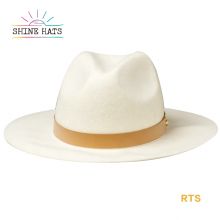 Pure White Wool Jazz Jacket Can Be Customized Belt 57cm Head Circumference 8cm Side Flat Brim Wool Hat Stiff Brim Fedora Hat