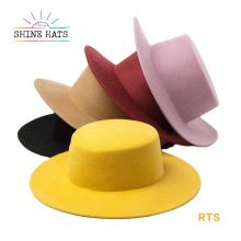 Multicolor Flat Top Straight Brim Custom Color 57cm Head Circumference 7cm Side Wool Flat Brim Hat Stiff Brim Fedora Hat