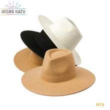 $9.9 - Drop Top Genuine Wool Wide Brim Hat Top Hat Wedding 57cm Head Circumference 9.5cm Edge Felt Flat Brim Hat Stiff Brim Hats Fedora Hat