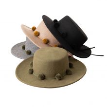 11.5＄- Shinehats Colorful Wool Ball Decoration Boater Top Kid Children Fedora Wool Hat With Custom Ribbon