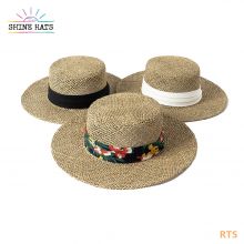 ＄11.5 - Shinehats 2022 Seagrass Flat Straw Hat With Vacation Custom Ribbons Women Lady Logo Beach Design Plain Straw Hat