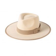 $22.5 - Shinehats Wide Brim 100% Wool Fabric Brim High Crown Beige Color Chepeau Femme Women Fedora Hat With Bow