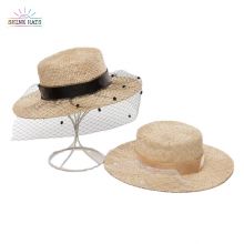 $15.9 - Shinehats Polka Dot Mesh Decorative Fashion Wide Brim Delicate Flat Top Stiff Shaped Sisal Straw Hat