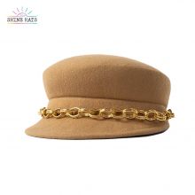 $12.5 - 2022 Multicolor Australian Wool Tweed Beret Premium Metal Chain Embellished Slouchy Lieutenant Cap Fedora Hat