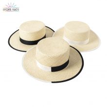 $31.5 - 2022 Shinehats New Luxury Flat Top Panama Grass Personalized Black And White Stitched  Customizable Unisex Straw Hat