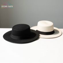 $11.5 - Shinehats 2023 Wide Brim Boater Wool Felt Fedora Hat Classic Women Ladies Winter Luxury Felt Hat With Ribbon