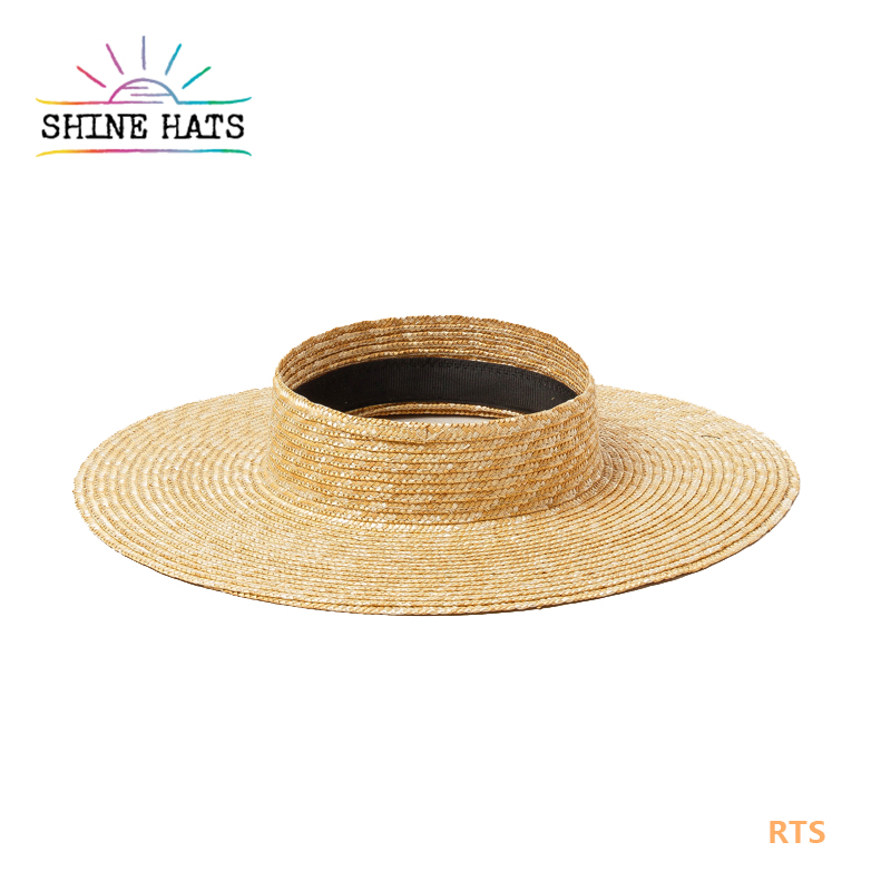 $5.9 - Empty Top Natural Wheat Straw 10cm Brim 57 59cm Head Safari Sun Packable Straw Fedora Hats Custom Hat Lady Womens Femme Chapeau Women Beach Straw Hats