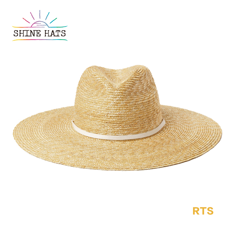 12.5＄ - 0.6cm Width Wheat 11cm Brim 57cm Head Straw Shade Hat Stiff Brim Custom Women Beach Straw Hats