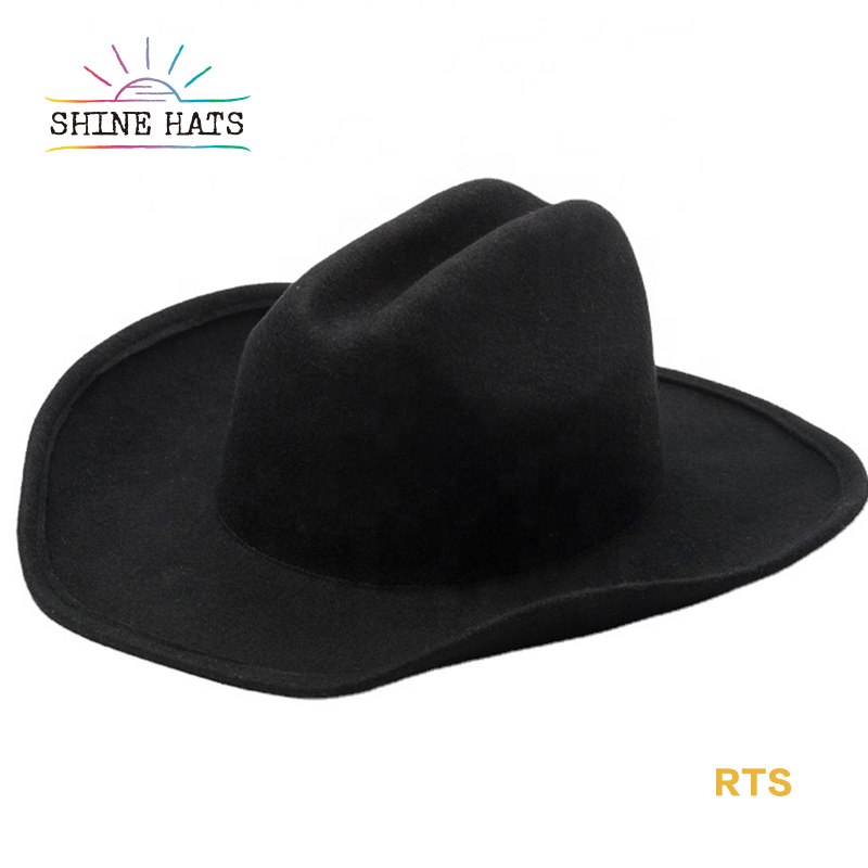 $13.5 - Black Cowboy Hat Adjustable Sweatband Customizable Accessories 2022 Wholesale Wool Wide Brim Ladies Women Felt Fedora Hat