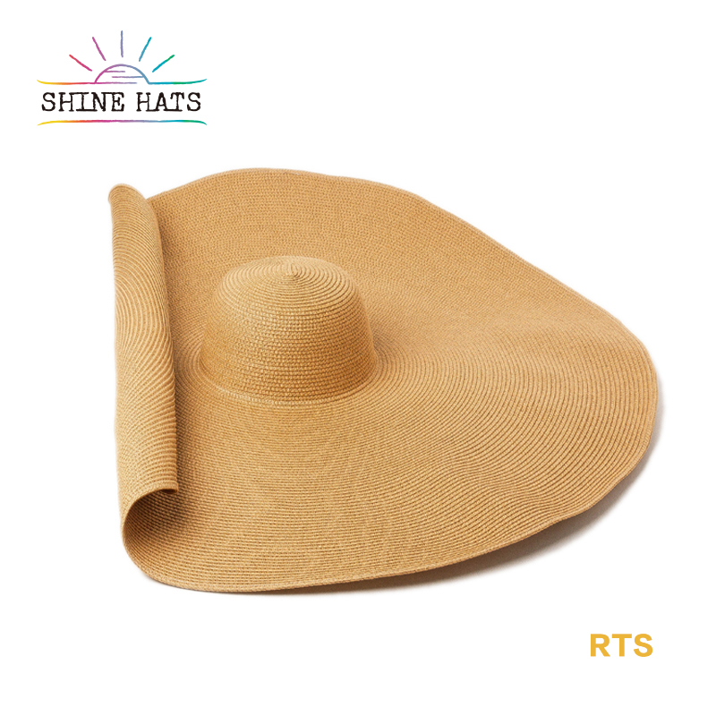 $10.99 -Packable Straw Visor 40cm Brim Oversize 100% Paper Ventage Custom Sun Wholesale Floppy Beach Hats 