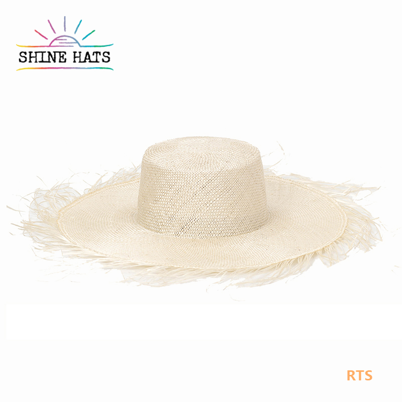 12.5＄ - 2021 Sombrero De Paja Sun Straw Hat For Sun Custom Wholesale Floppy Brim Flat Top Beach Hats For Sunshade Uv Protection