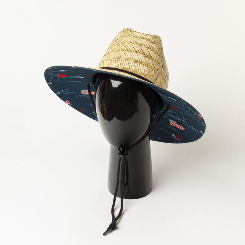 $5.9 - Custom straw hat with under brim design For Sun Beach Custom Wholesale Floppy Brim Flat Top Beach Hats For Sunshade Uv Protection