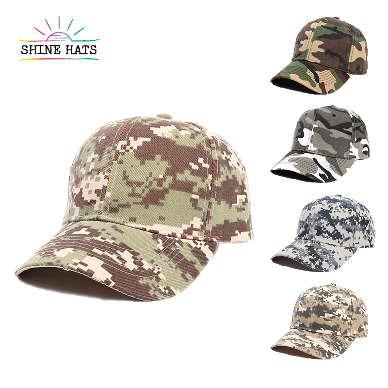 Shinehats OEM Gorra Militares Flat Brim Military Camo fitted Distressed Trucker Hats Custom Plain High Quality Camouflage Caps