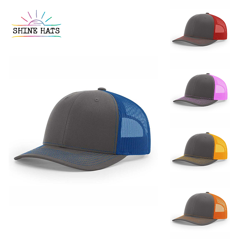 Shinehats OEM Gorras Personalizadas Custom Fashion Plains Sports Baseball 5 Panel Ponytail Black Trucker Hat Full Mesh Truck Cap