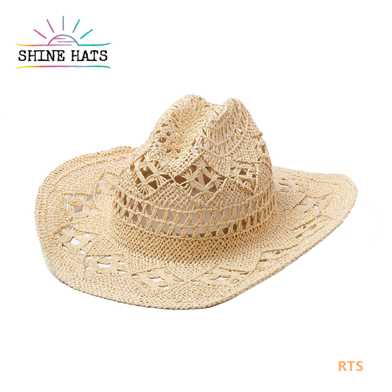 5.8＄ - Cowboy Top Natural Wheat Straw 10cm Brim 57 59cm Head Safari Sun Custom Women Beach Straw Hats