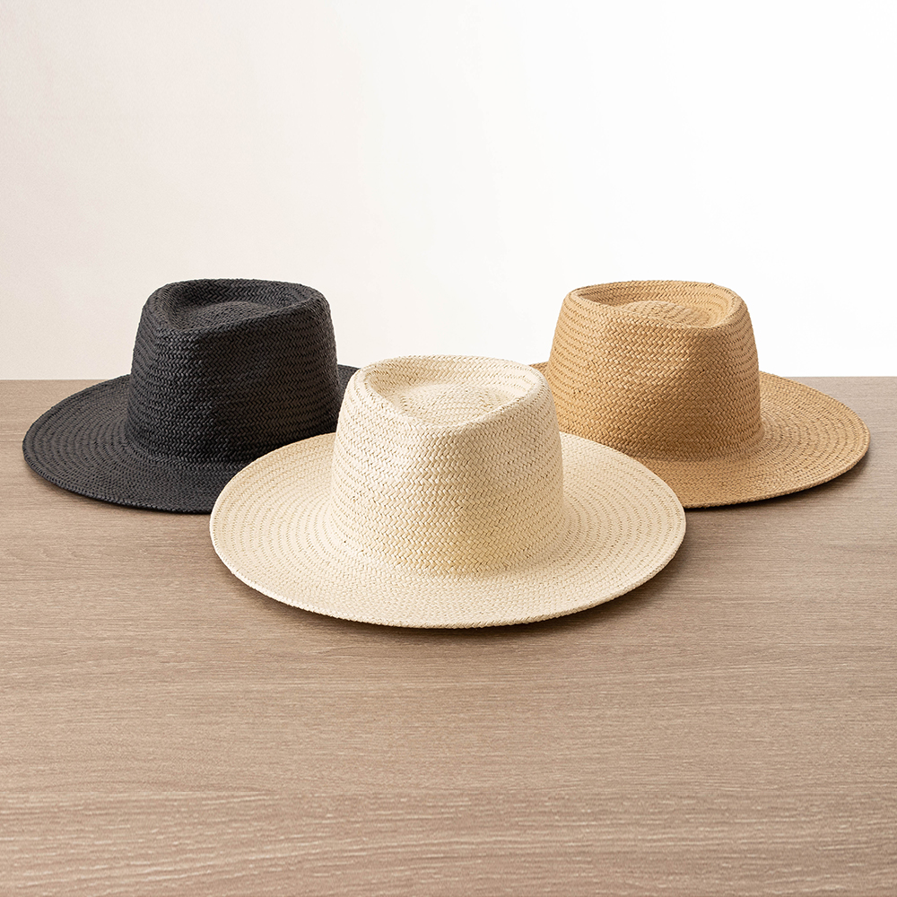 Panama Fedora Top Wide Brim Camel Beige Black Plain Paper Grass Hat for Women
