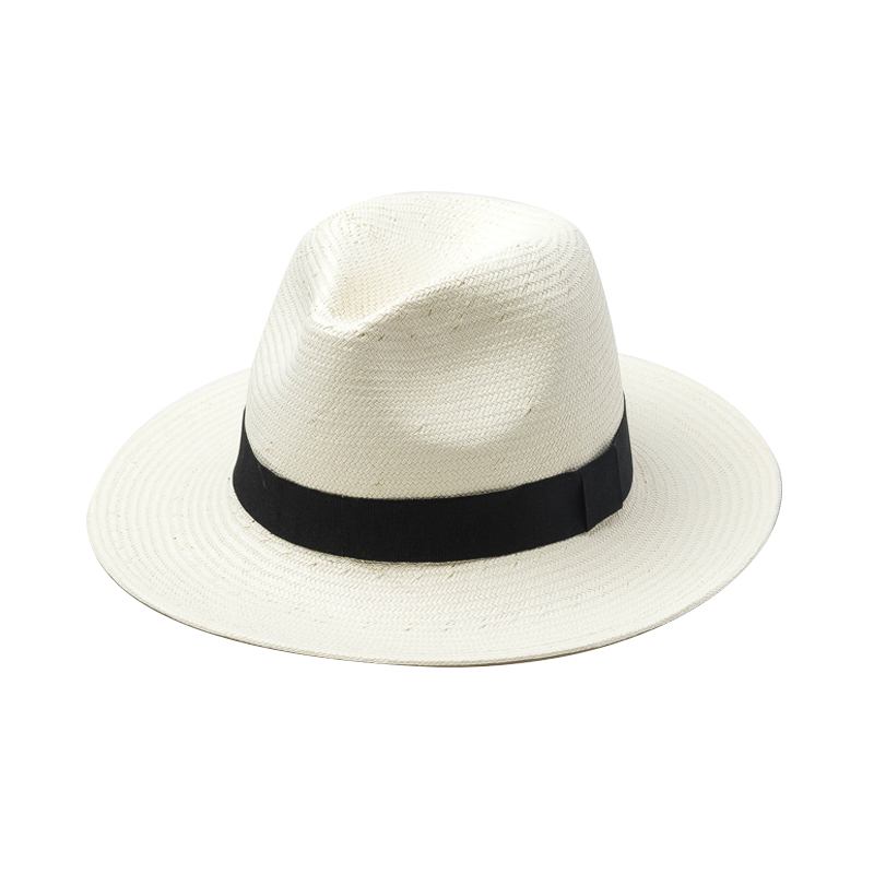12.2＄ - Summer Season White Paper Grass Black Ribbon Hat Breathable Beach Hat For Vacation