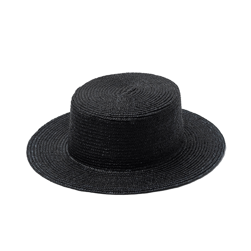8.1＄ - Fashionable 5 7 10cm Wide Brim Black Boater Straw Hat Handmade Fine Wheat Summer Beach Hat For Women Ladies