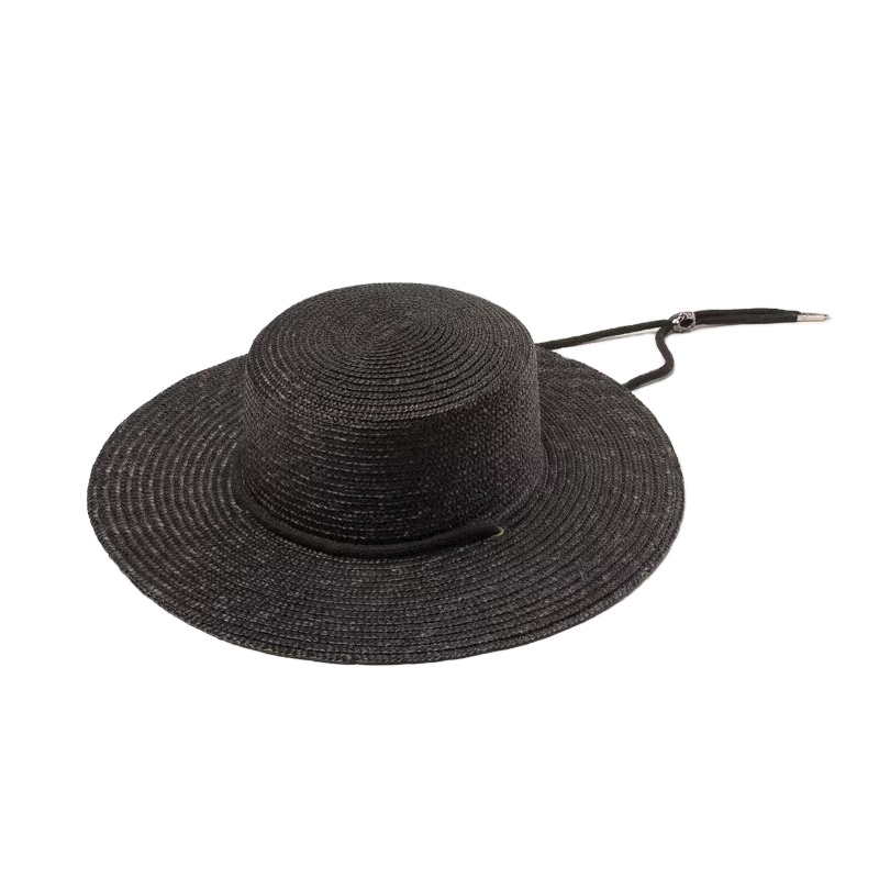 $11.5 - Shinehats 2022 Luxury Width Beach Black Wheat Hat Boater With Windproof Wide Brim Straw Hat Wholesale Sombreros