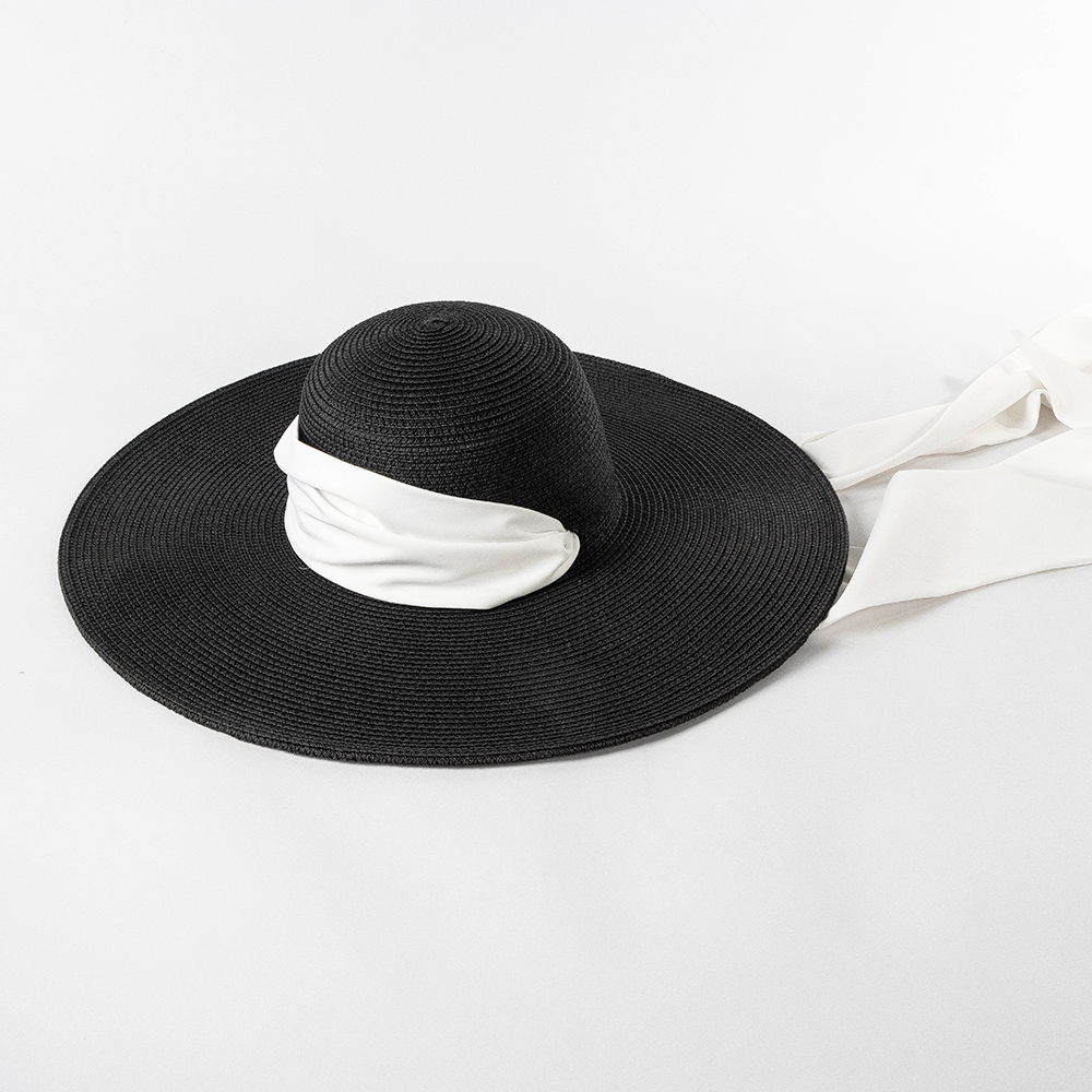 Oversize Extra Wide Brim Floppy Round Top 100% Straw Hat Summer Sun Beach Travelling with Colorful Ribbons Hat Band