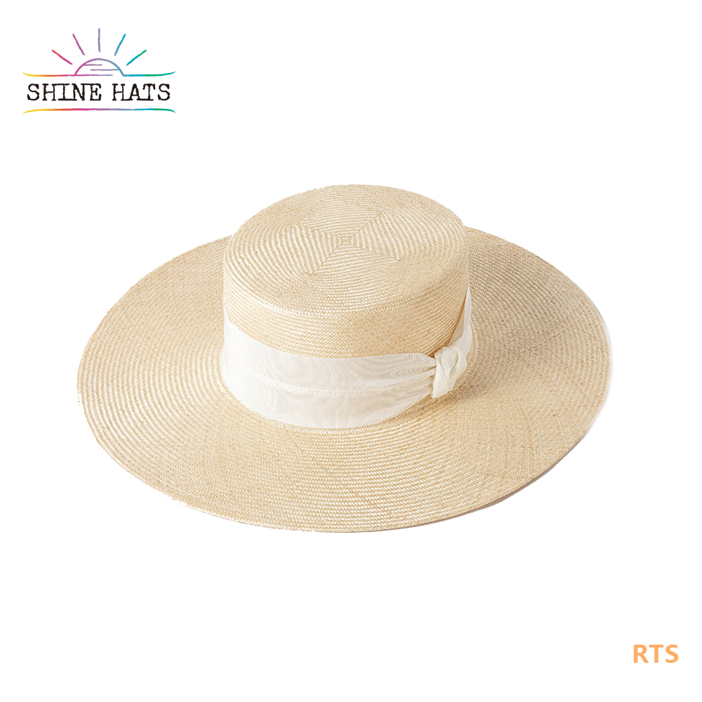 ＄29.9 - Shinehats OEM Luxury Woven Fine Sisal Flat Top Wide Brim Multicolor Bow Ribbon Straw Hat Sombreros Outdoors For Women Ladies