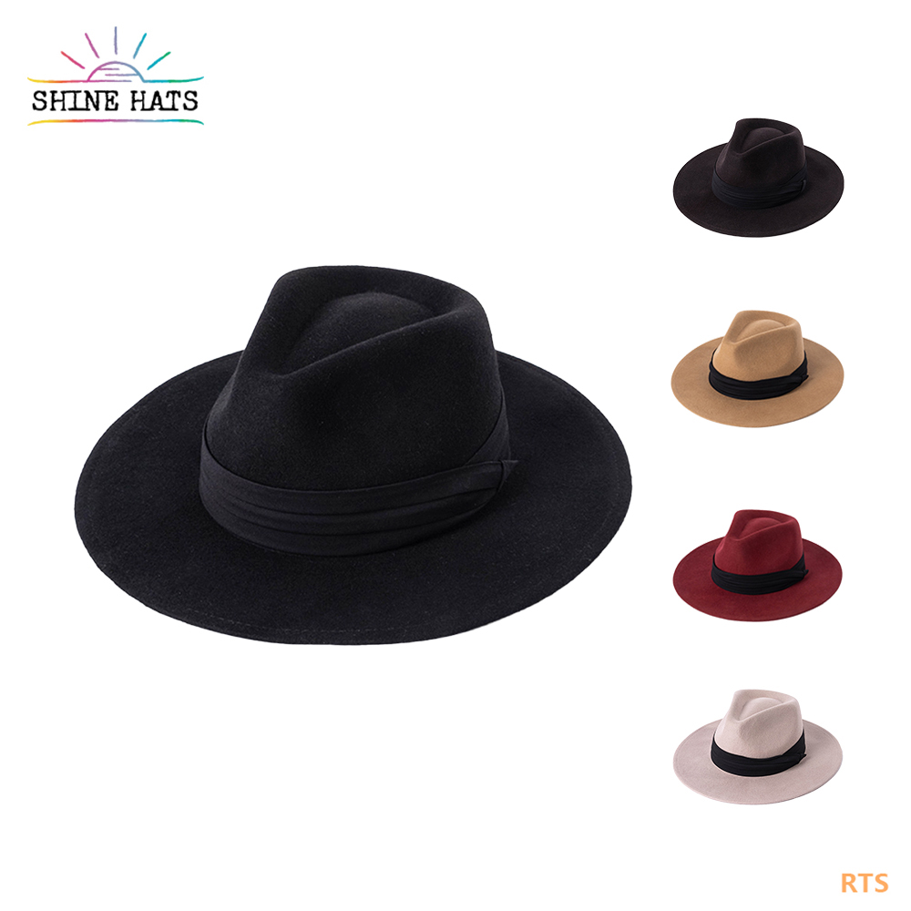 $11.5 - Shinehats OEM Fashion Bands Wholesale Femme Sombrero Fadora Wool Wide Brim Custom Panama Ladies Men Women Fedora Hats Felt
