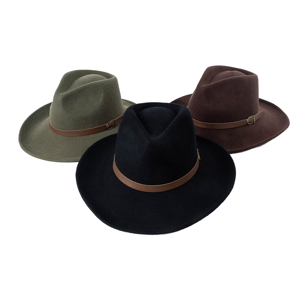 $11.5 - Shinehats Army Green Rolled Brim Panama Felt Fedora Wool Hats With PU Belt