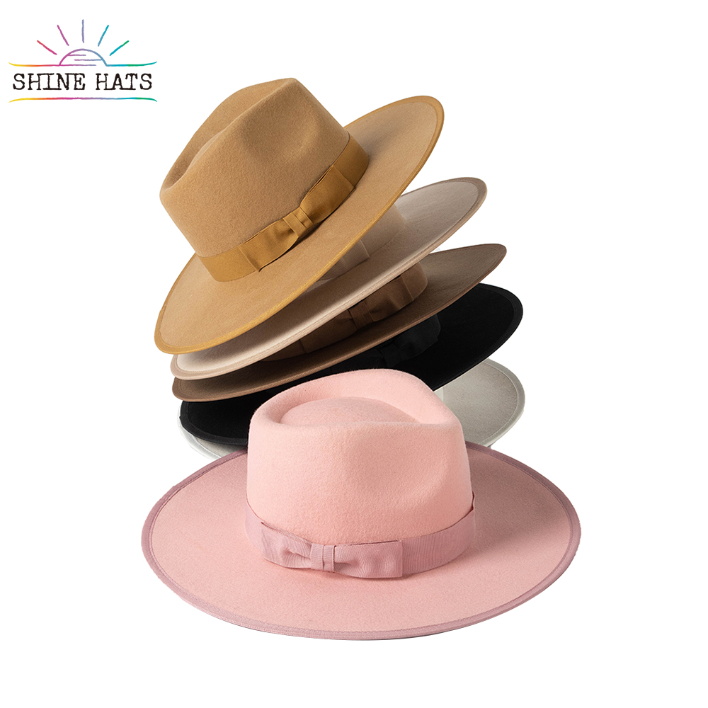 $15 - 2022 Shinehats Stiffened Wool Fedora With Rigid Crown Colorful Rancher Tonal Grosgrain Ribbon Felt Hats For Women