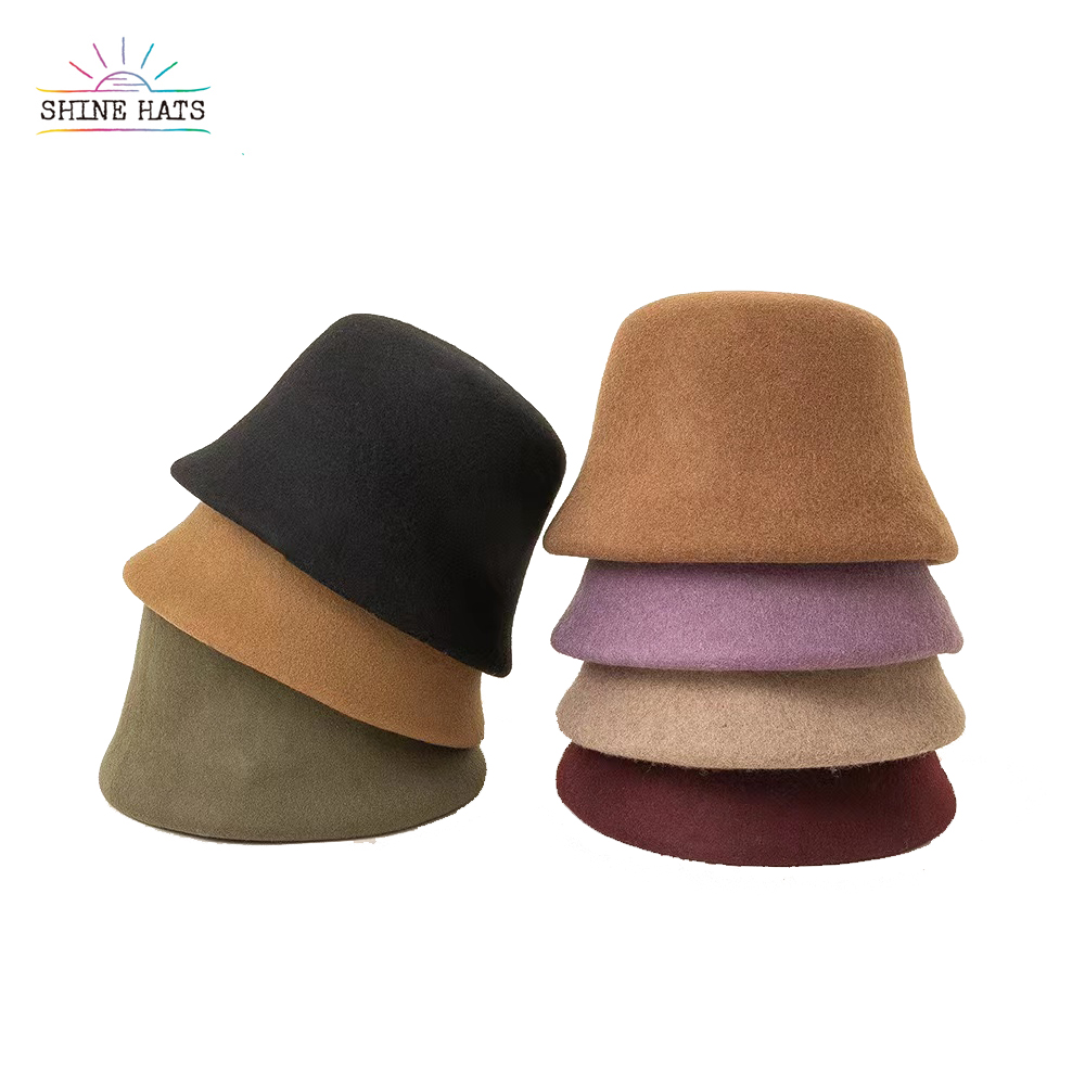 $11.5 - 2022 Shinehats New Fashion Colorful Casual Ribbon Woolen Basin Hat With Strap Fisherman Warm Kid Wool Hat