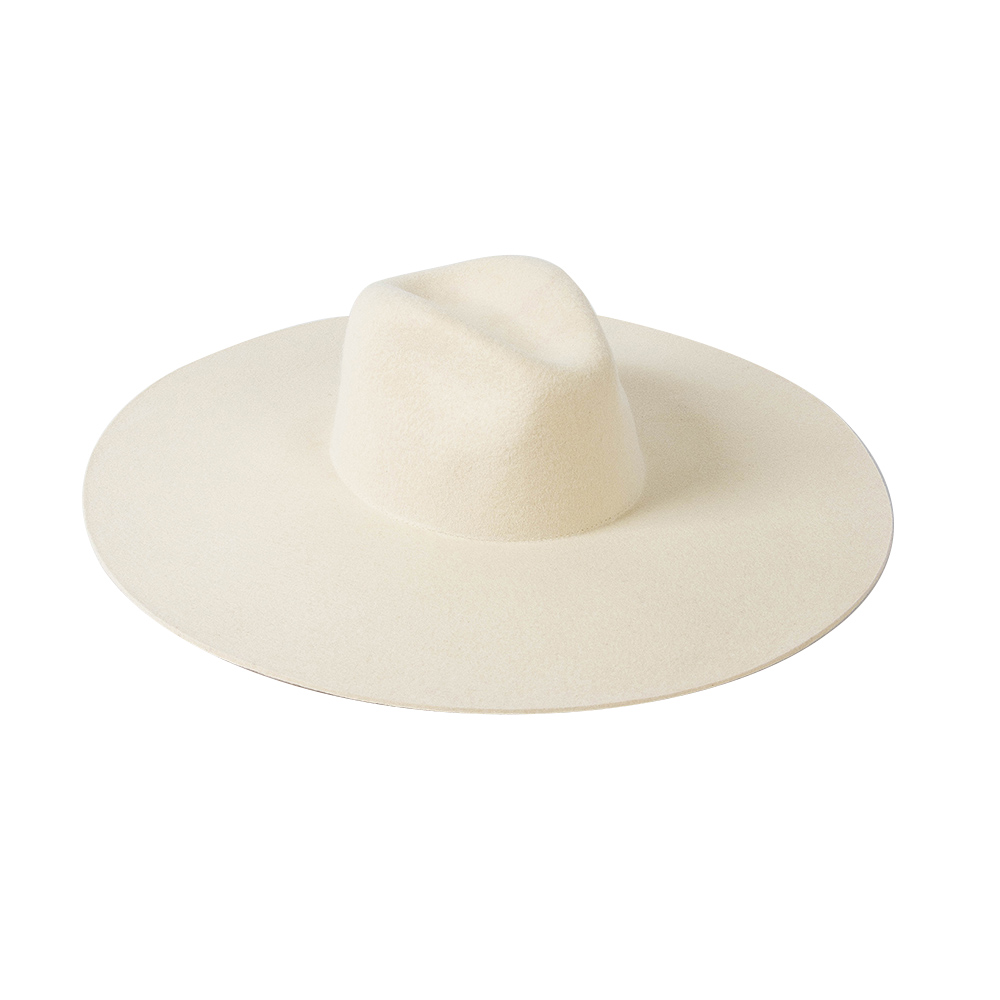 $45 - 2022 ShineHats White Ivory Structured Soft Wool Wide-brimmed Felt Trimmed With Metallic Gold French Grosgrain Ribbon Fedora Hats.