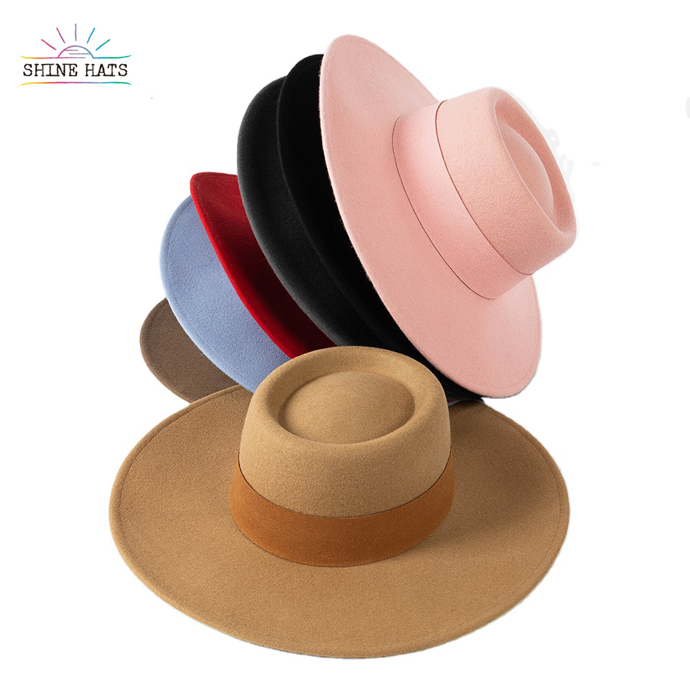 $13.5 - 2022 Shine Hats Vintage High Dome Wide Brim Multicolor Australian Wool Oval Crown Suede Trim Felt Hat