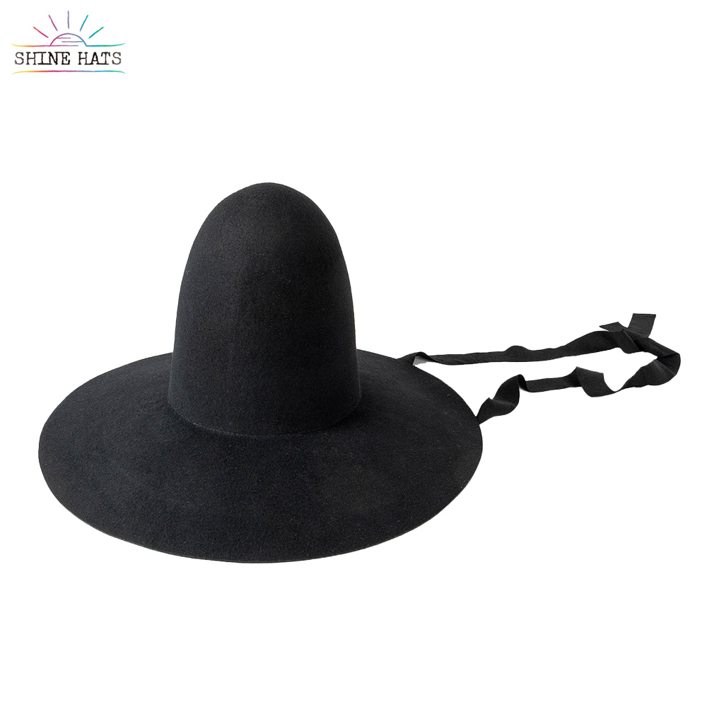 $26.5 - 2022 Shinehats High Dome Alternative Funny Witch Halloween Show Black Wool Fedora Felt Hat