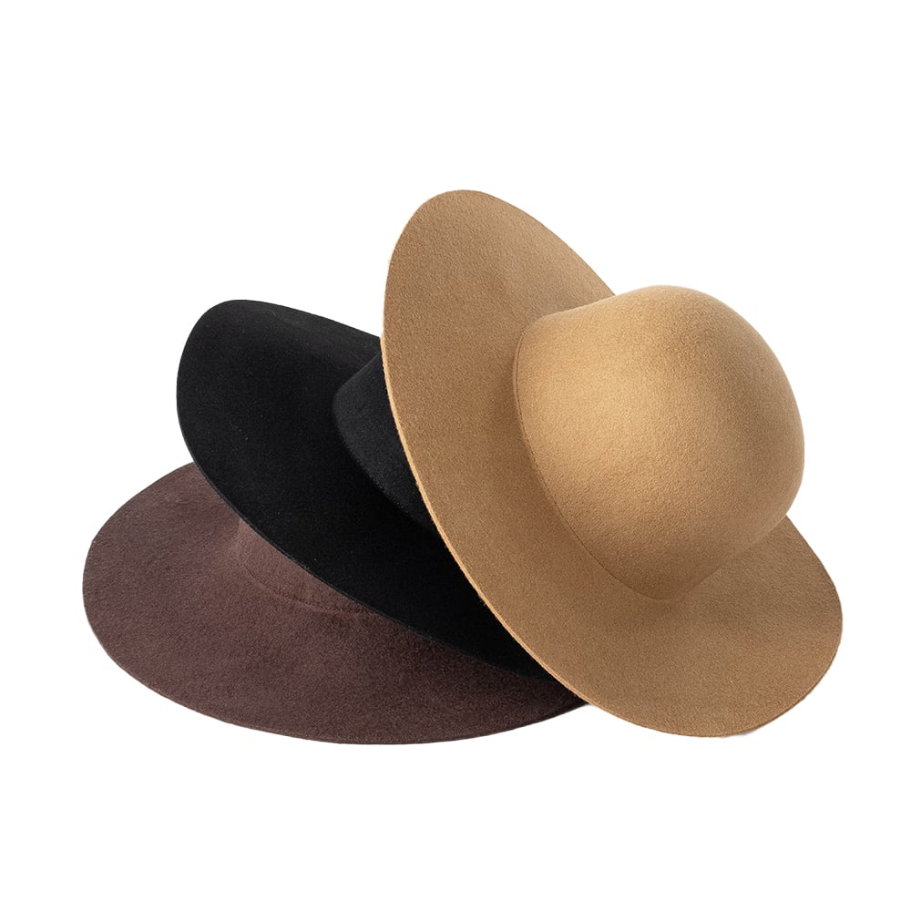 $6.5 - Round Crown Coffee Wide Brim Unisex Custom Black Femme Wool Fedora Hats 