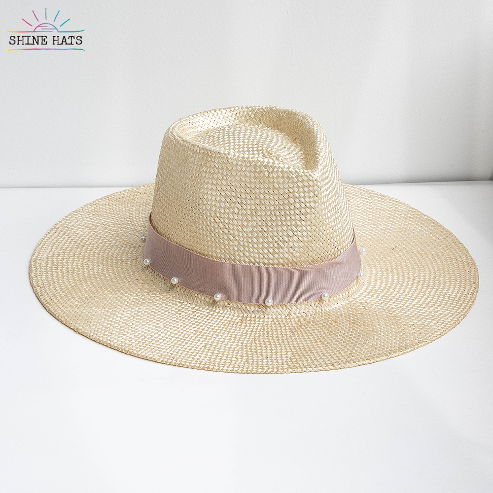 15＄ - 2023 Shinehats OEM Sisal Jazz Top Panama Straw Hats Luxury Women Ladies Summer Outdoor Sombrero With Pearl Hatband