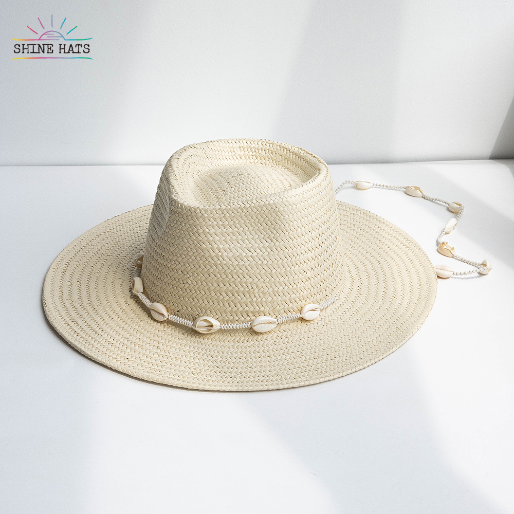 10＄ - 2023 Shinehats Floppy Wide Brim Women Paper Grass Straw Hat Jazz Top Panama Wide Brim Chapeau Sombrero With Shell Accessory