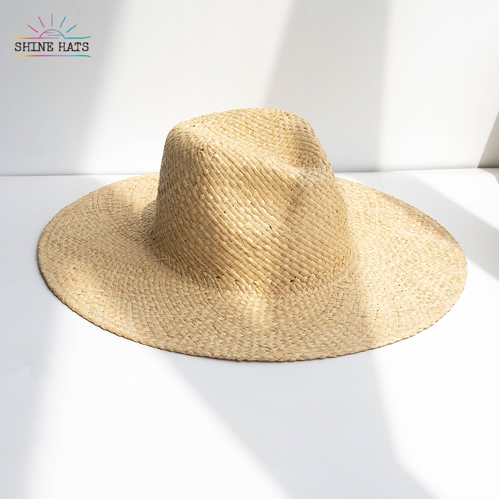 12＄ - 2023 Shinehats OEM Panama Jazz Top Raffia Straw Hats Stiff Trimming Wide Brim Custom Handmade Sombrero Summer Sun For Women
