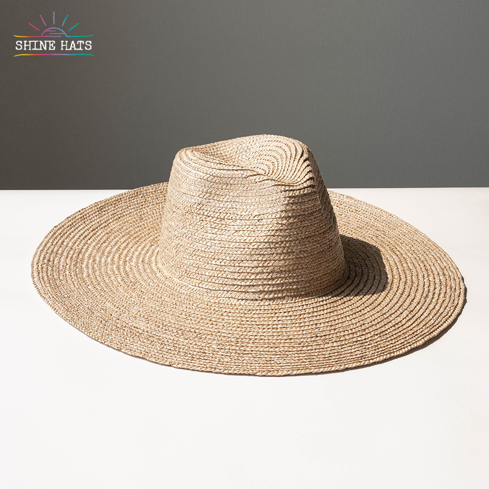 ＄15 - Shinehats Vintage Stiff Wide Brim Fine Wheat Beach Panama Jazz Straw Hat Summer Sun Women Ladies Colorful Unisex Sombrero