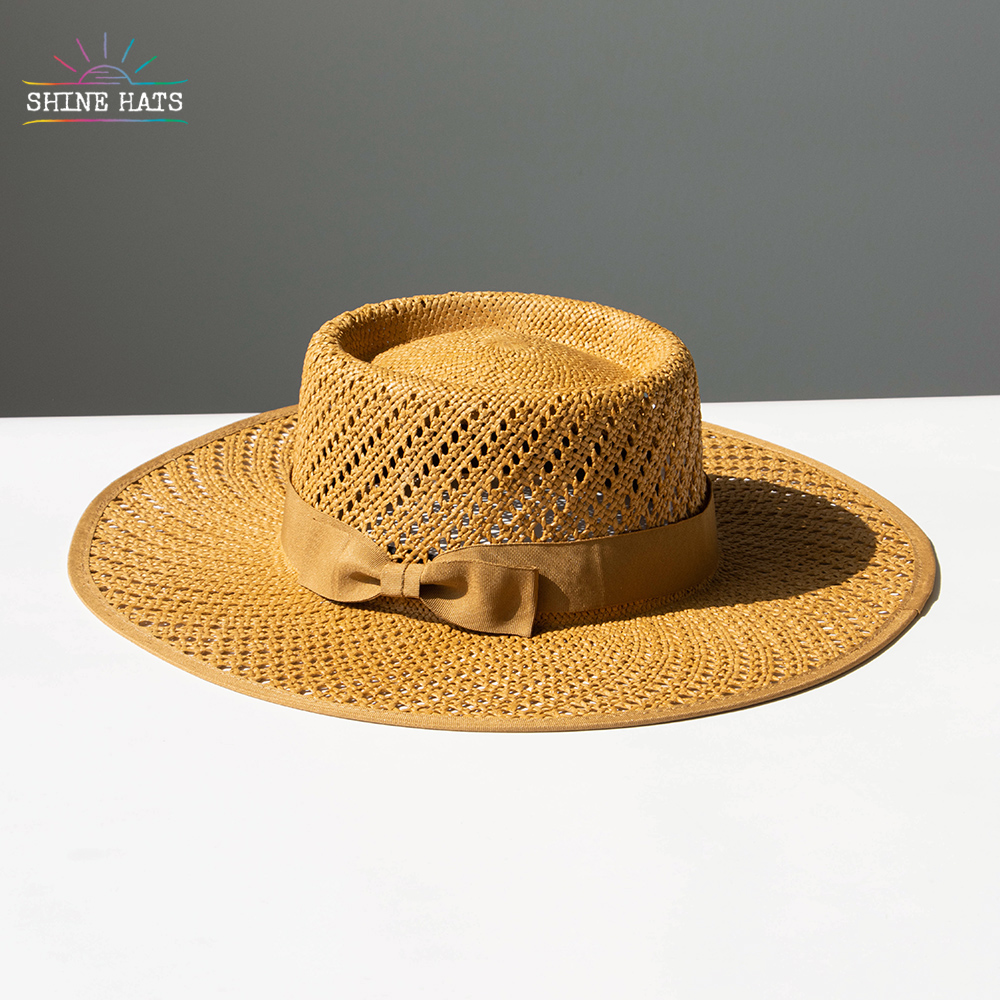 ＄15 - 2023 Shinehats Classic Jazz Top Paper Grass Straw Hat Cutout Hand Woven High Quality Removable Trim Band