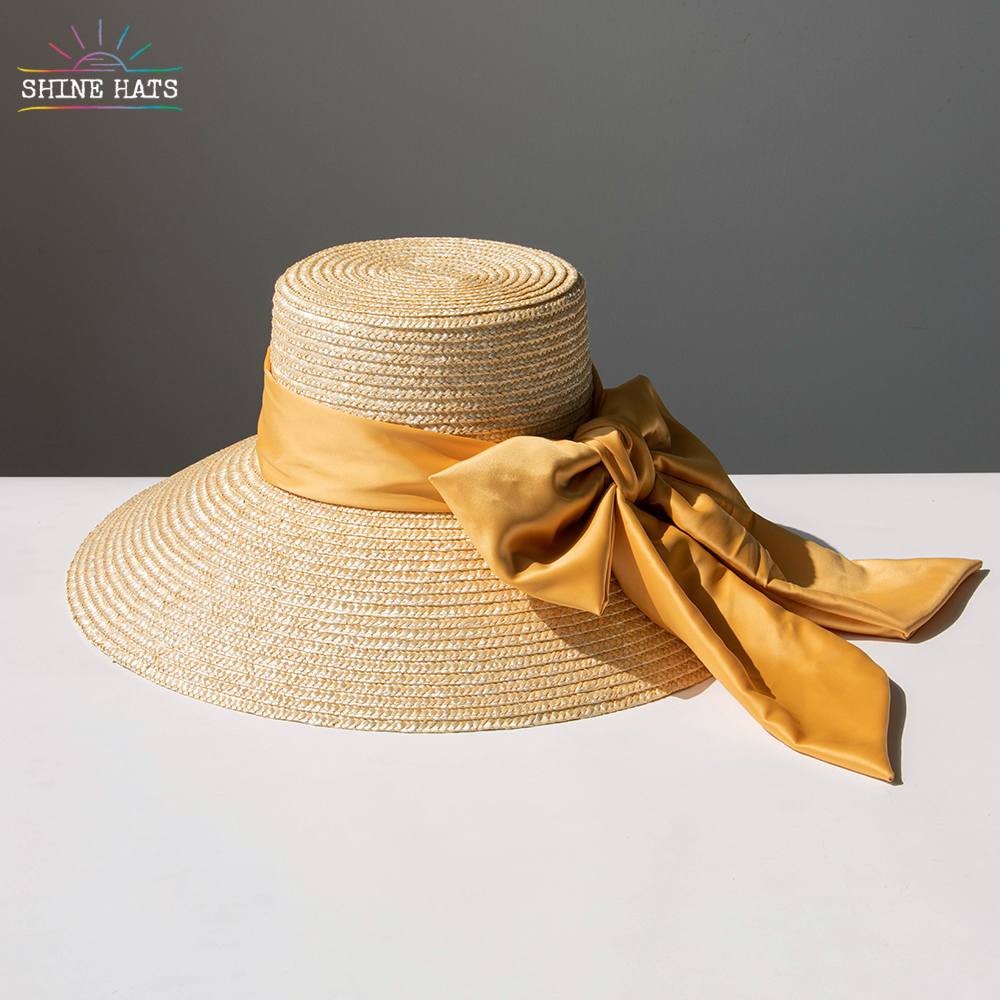 ＄16.5 - Shinehats Luxury Chic Wheat Custom High Crown Bucket Straw Hat Wheat Women Ladies Sun Summer Sombrero With Colorful Ribbon