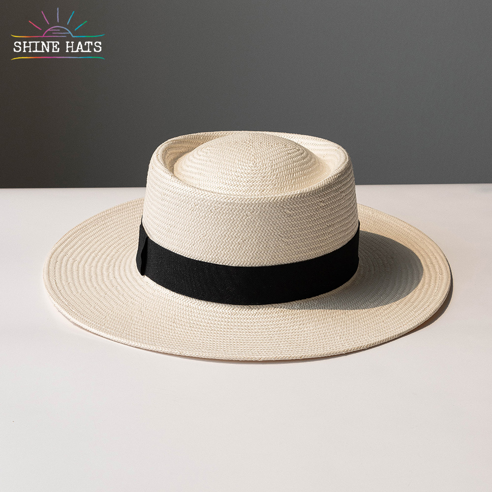 ＄12.5 - Shinehats 2023 Classic Pork Pie Boater Paper Straw Hat White Women Ladies Unisex Summer Sun Vintage Sombrero With Black Band