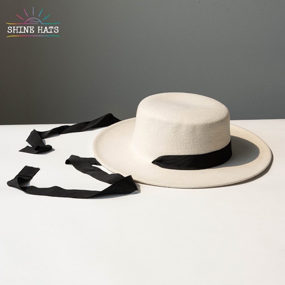 $11.5 - Shinehats 2023 Wide Brim Boater Wool Felt Fedora Hat Classic Women Ladies Winter Luxury Felt Hat With Ribbon