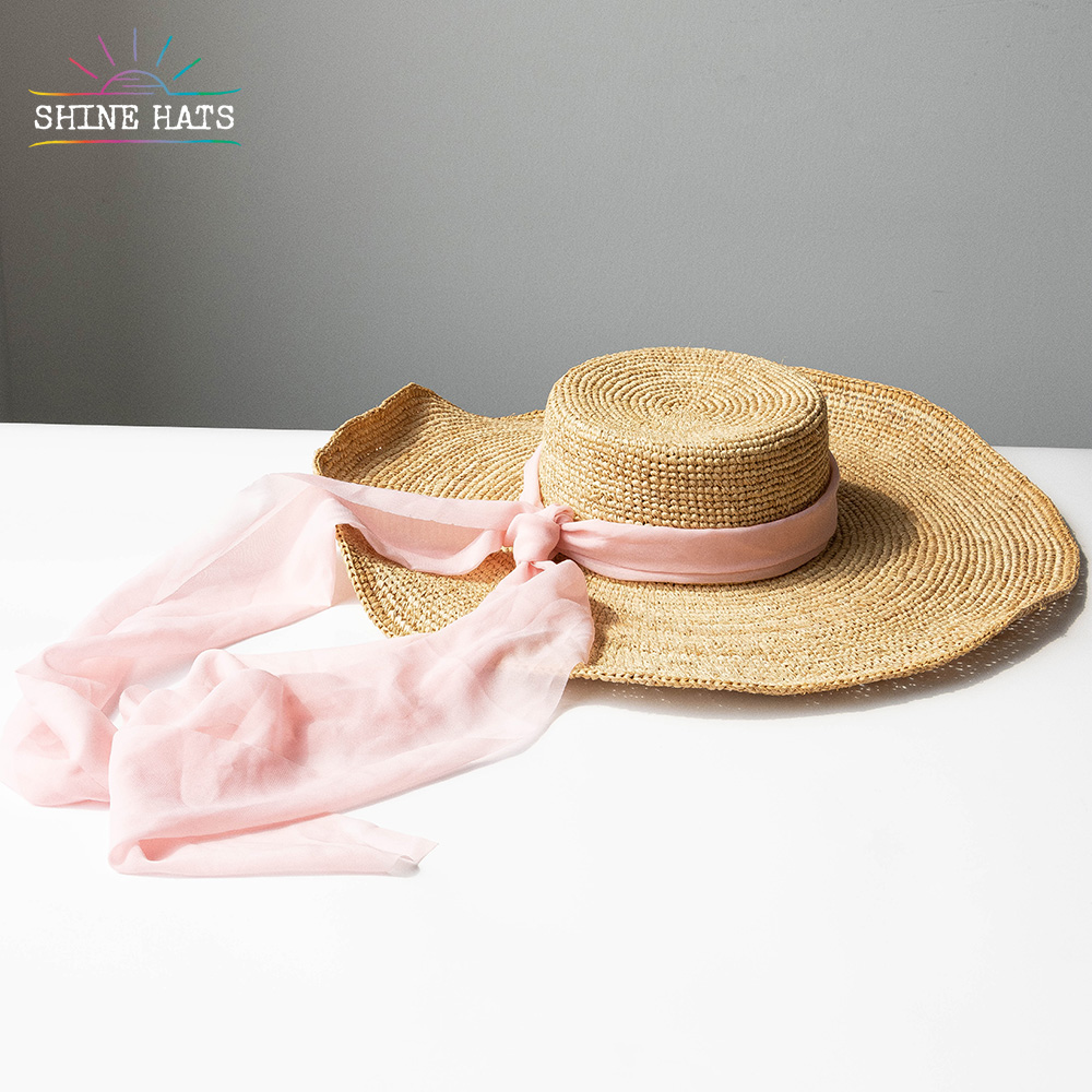 ＄12.5 - Shinehats Luxury Beach Raffia Straw Hats Wide Brim Summer Sun Women Ladies Boater Bowler Hat Sombrero With Colorful Ribbon