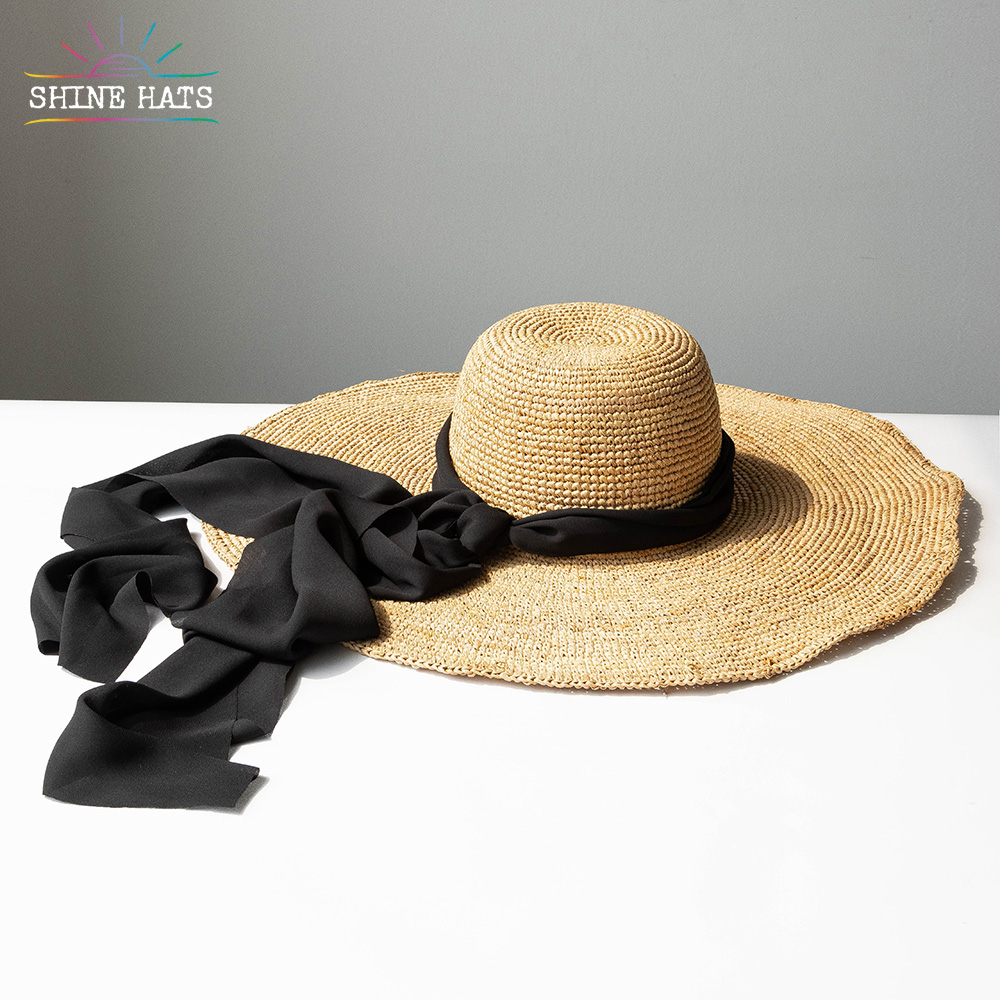 ＄12.5 - Shinehats Luxury Beach Raffia Straw Hats Wide Brim Summer Sun Women Ladies Boater Bowler Hat Sombrero With Colorful Ribbon