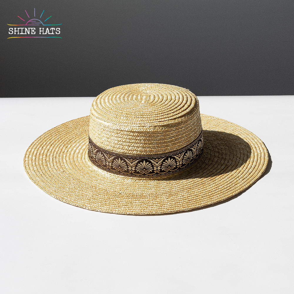 ＄7 - Shinehats 2023 Luxury Handmade Wheat Boater Straw Hat Women Ladies Summer Sun Sombrero With Chic Hat Band