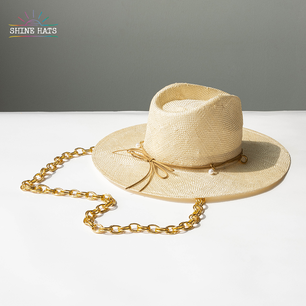 ＄25 - Shinehats 2023 Luxury Sisal Fedora Jazz Top Straw Hat Chic Summer Beach Sombrero For Women Ladies With Beads