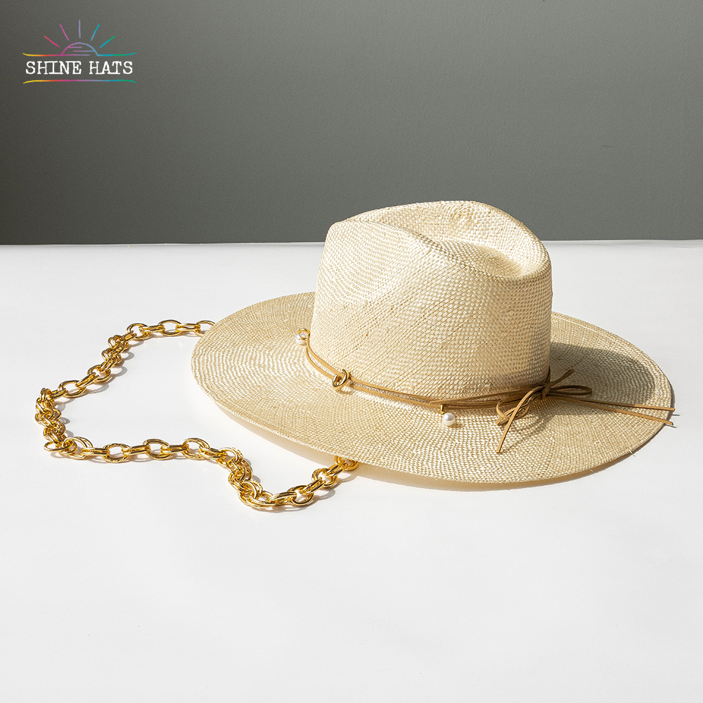 ＄25 - Shinehats 2023 Luxury Sisal Fedora Jazz Top Straw Hat Chic Summer Beach Sombrero For Women Ladies With Beads
